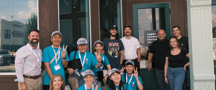 james arthur design co team greeting sister city visitors from Kanie, Japan, during their tour of downtown Marion, IL